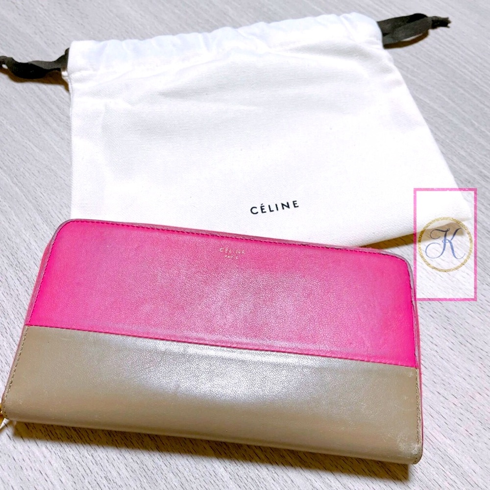 🎀 Celine Long Bicolor Zip Around Wallet, Continental Wallet, Pink Wallet 🎀